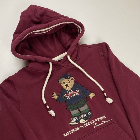 Teenie Weenie Hoodie Sweatshirt Youth L 160cm Embroidered Bear Katherine Maroon - Picture 1 of 10